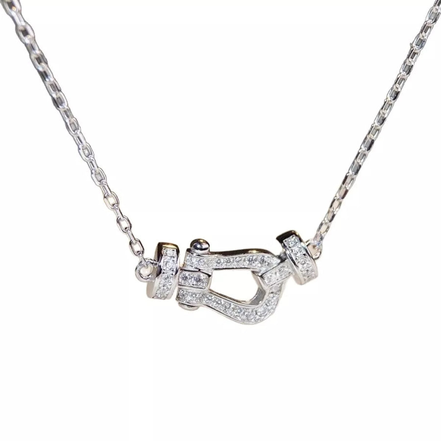 925 Sterling Silver Zircon Horseshoe Necklace Silver / One Size Apparel and Accessories
