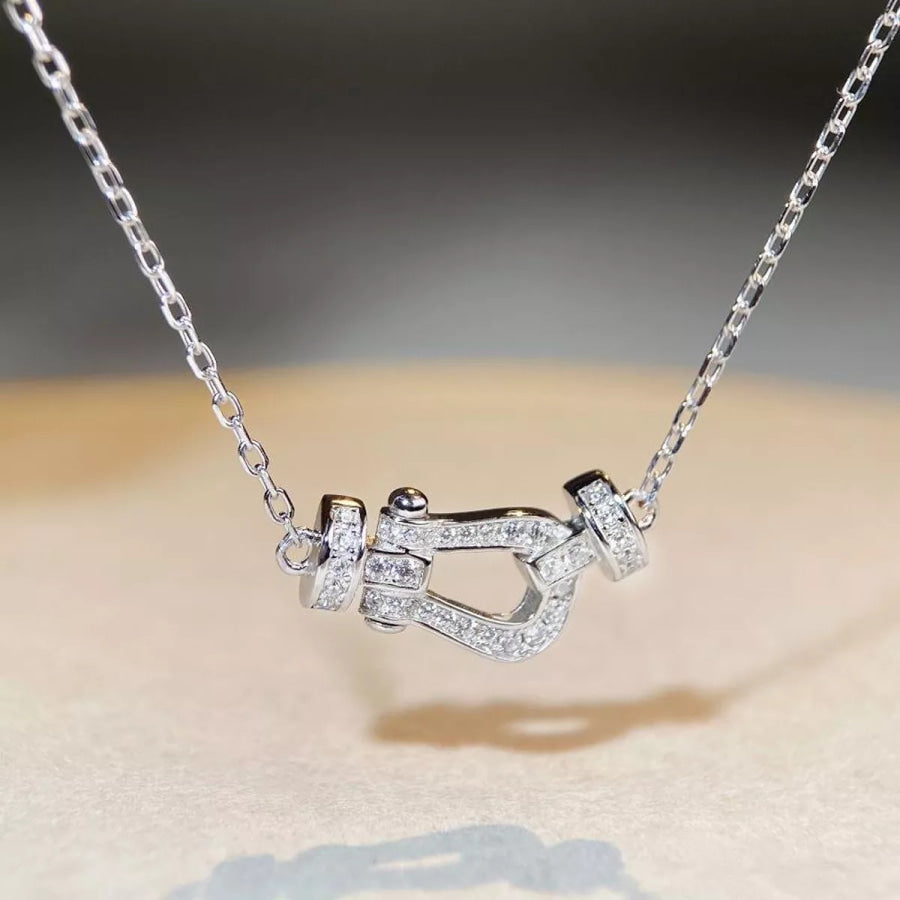 925 Sterling Silver Zircon Horseshoe Necklace Silver / One Size Apparel and Accessories