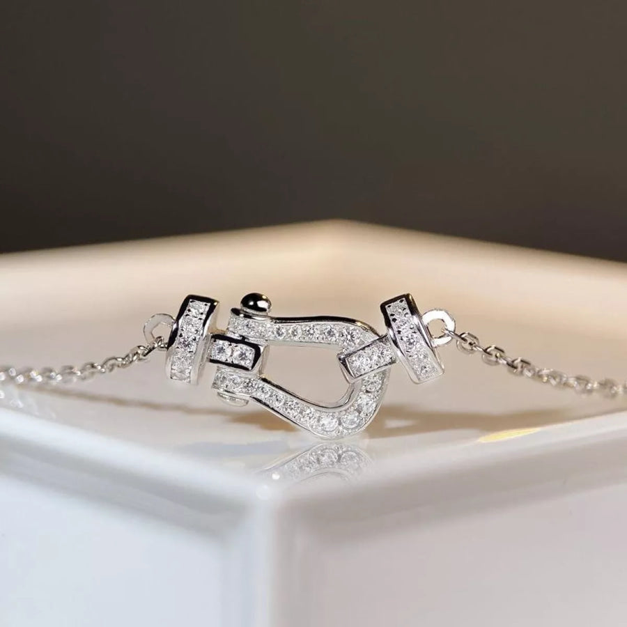 925 Sterling Silver Zircon Horseshoe Necklace Silver / One Size Apparel and Accessories