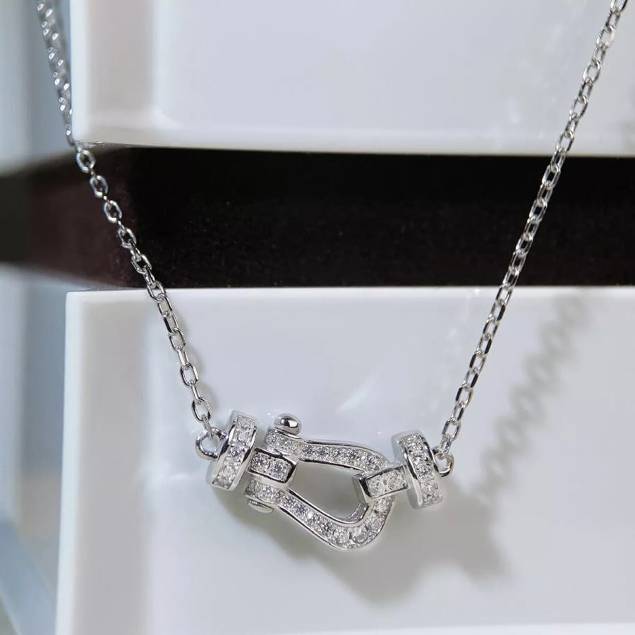 925 Sterling Silver Zircon Horseshoe Necklace Silver / One Size Apparel and Accessories