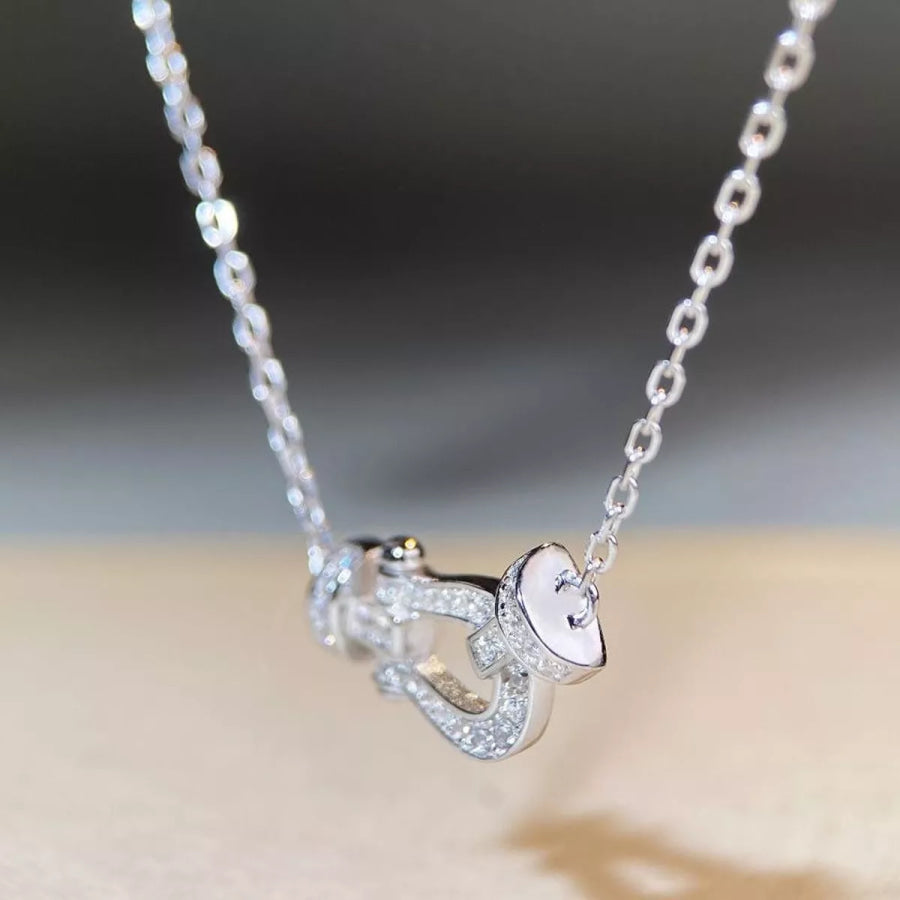 925 Sterling Silver Zircon Horseshoe Necklace Silver / One Size Apparel and Accessories