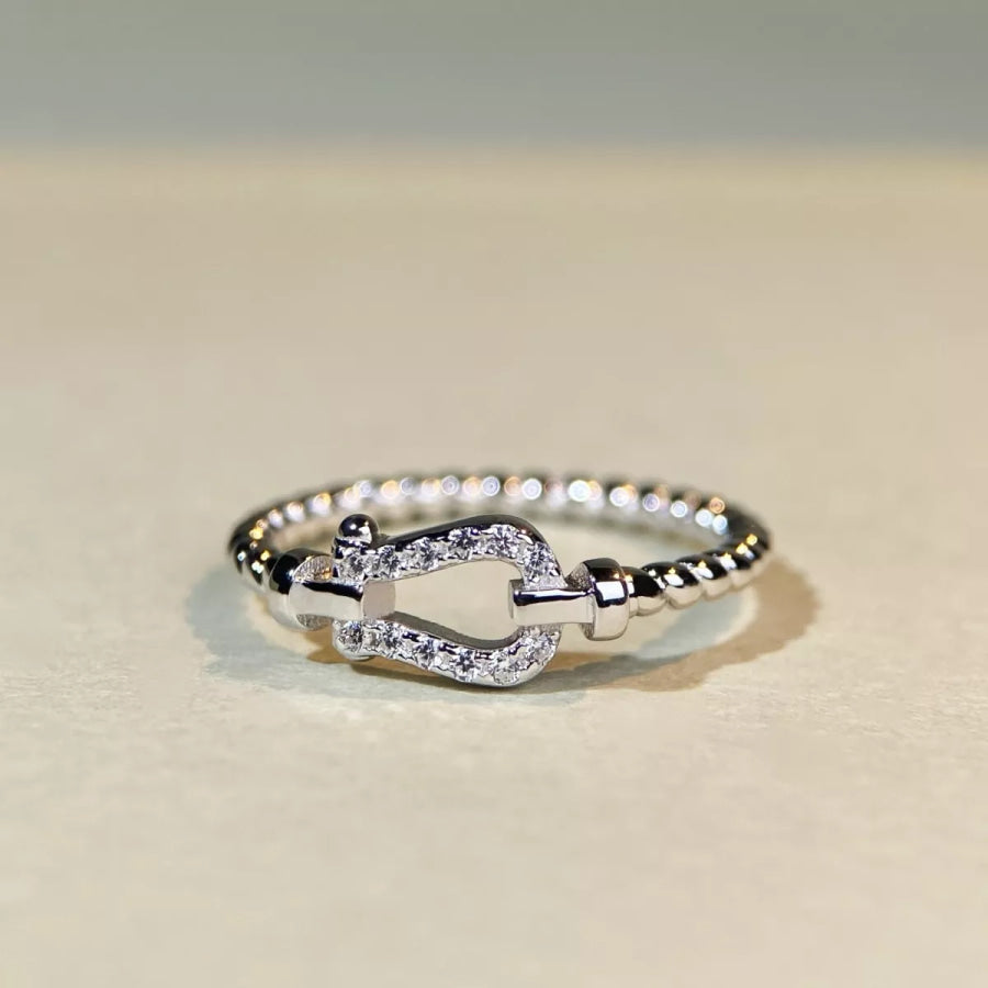 925 Sterling Silver Zircon Horseshoe Shaped Ring Silver / 5 Apparel and Accessories