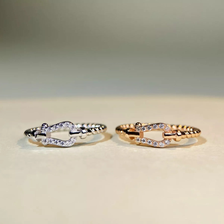 925 Sterling Silver Zircon Horseshoe Shaped Ring Apparel and Accessories