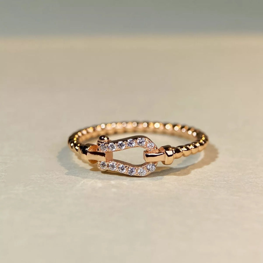 925 Sterling Silver Zircon Horseshoe Shaped Ring Apparel and Accessories