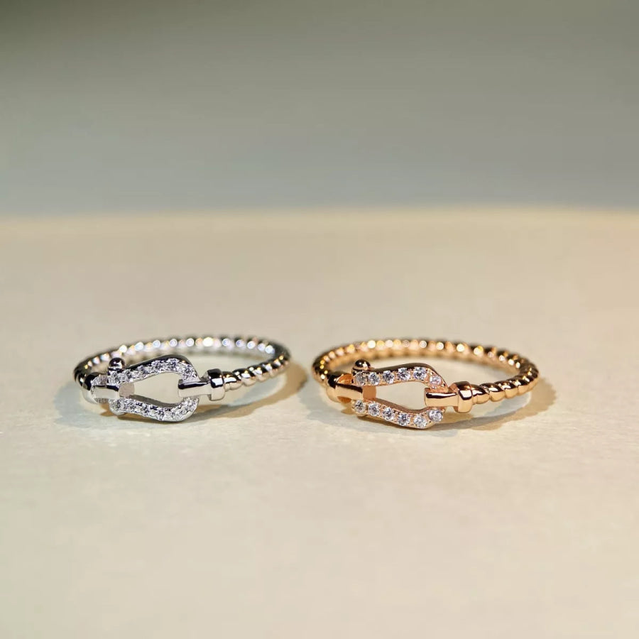 925 Sterling Silver Zircon Horseshoe Shaped Ring Apparel and Accessories