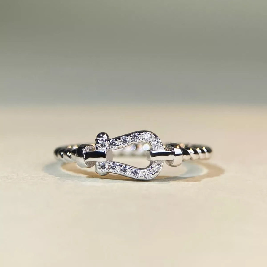 925 Sterling Silver Zircon Horseshoe Shaped Ring Apparel and Accessories