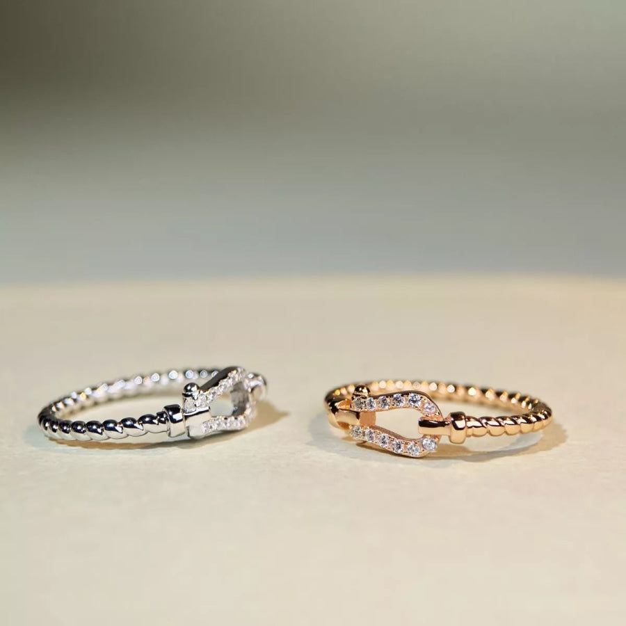 925 Sterling Silver Zircon Horseshoe Shaped Ring Apparel and Accessories