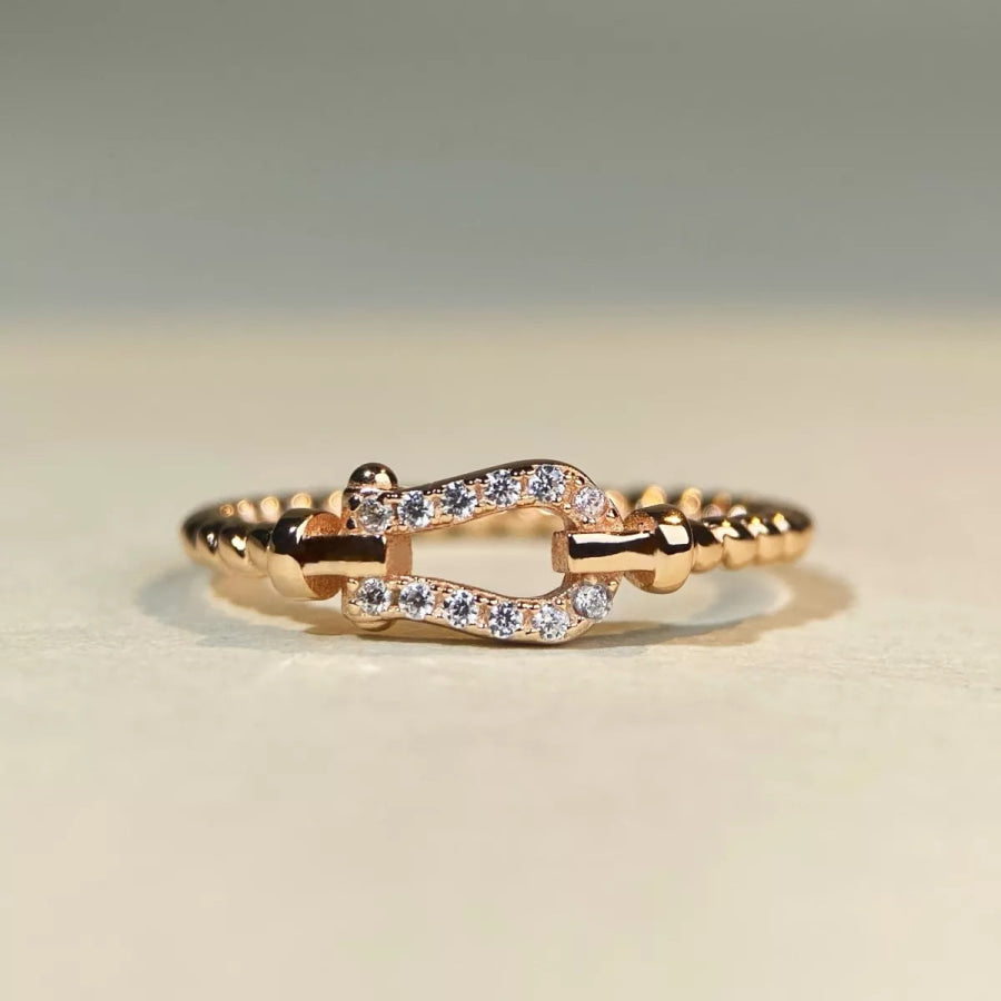 925 Sterling Silver Zircon Horseshoe Shaped Ring Apparel and Accessories