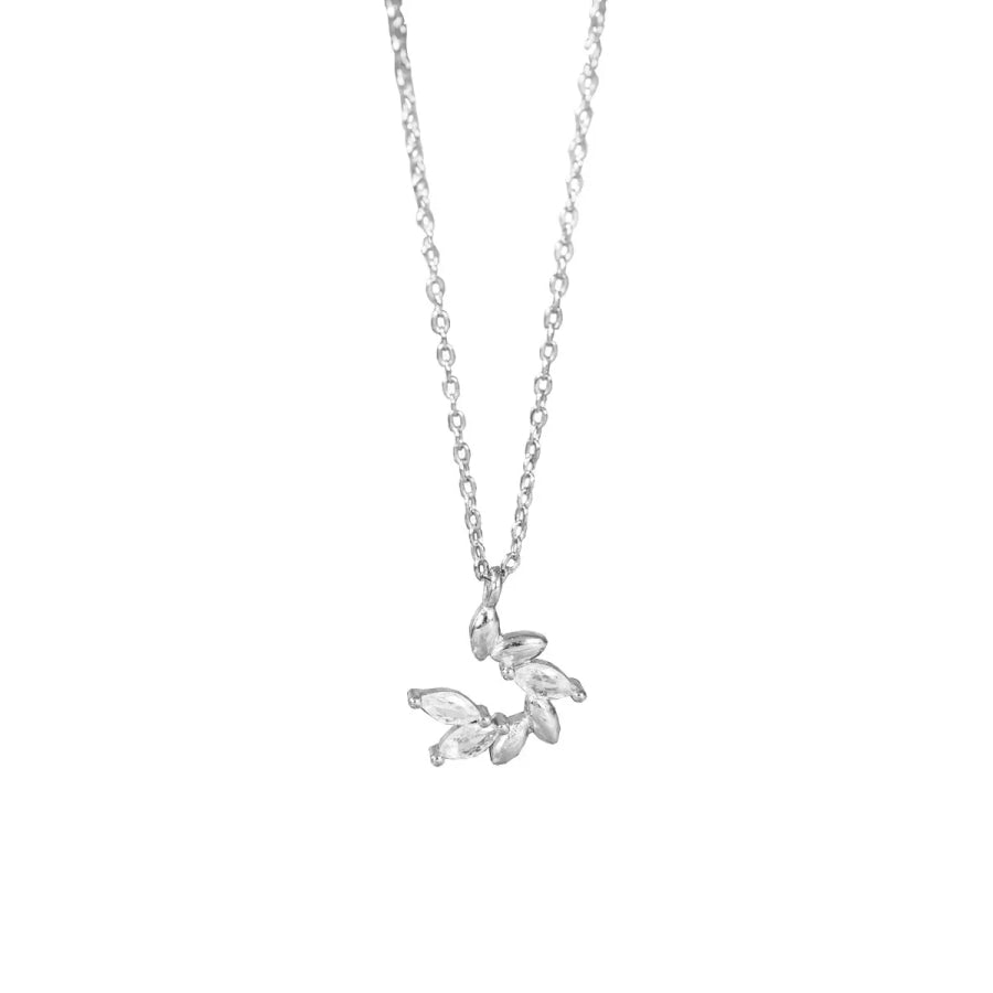 925 Sterling Silver Zircon Leaf Pendant Necklace Silver / One Size Apparel and Accessories