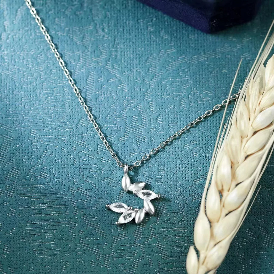 925 Sterling Silver Zircon Leaf Pendant Necklace Silver / One Size Apparel and Accessories
