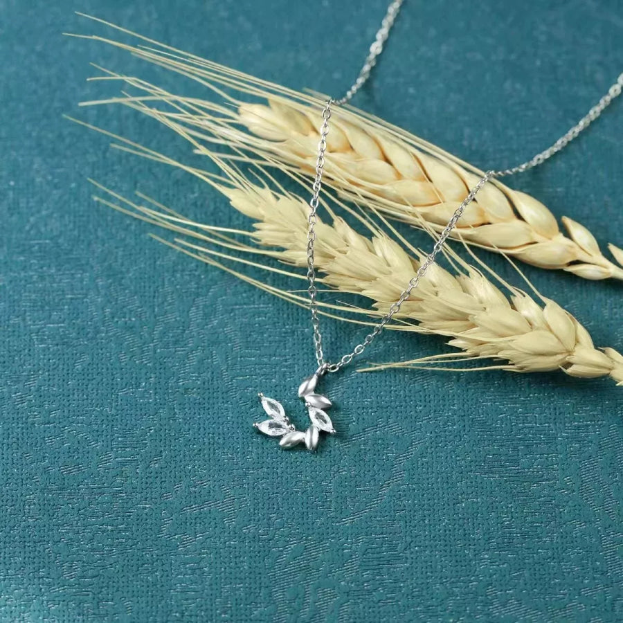 925 Sterling Silver Zircon Leaf Pendant Necklace Silver / One Size Apparel and Accessories