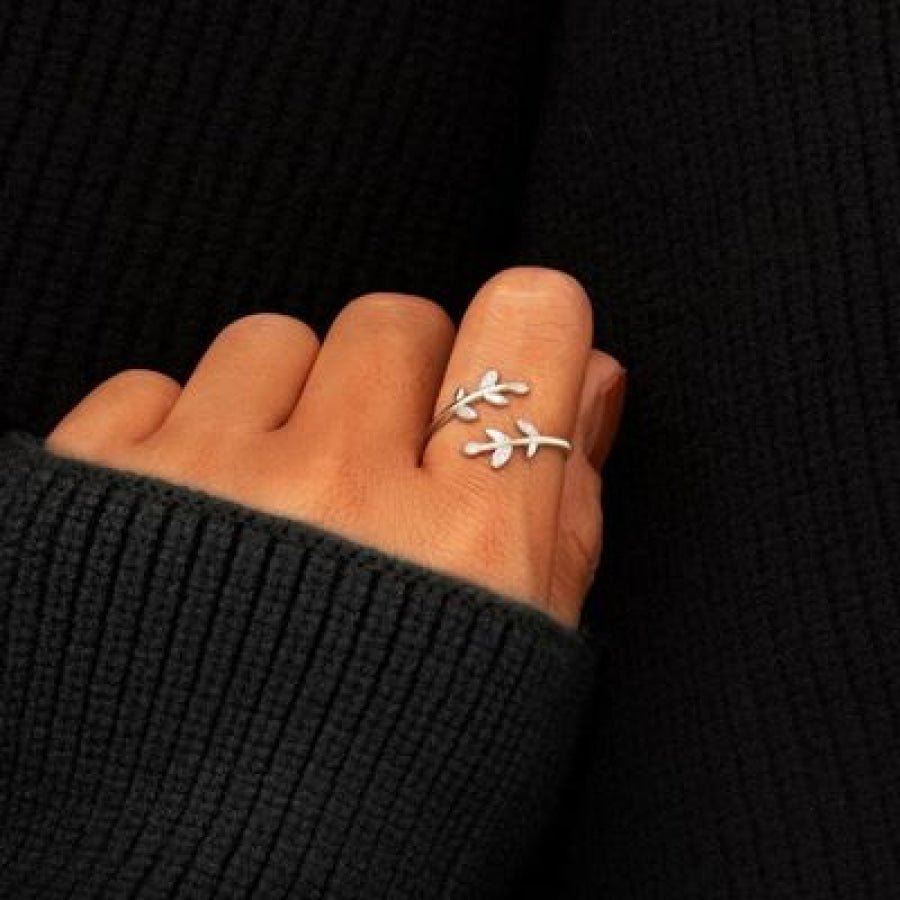 925 Sterling Silver Zircon Leaf Shape Ring Apparel and Accessories