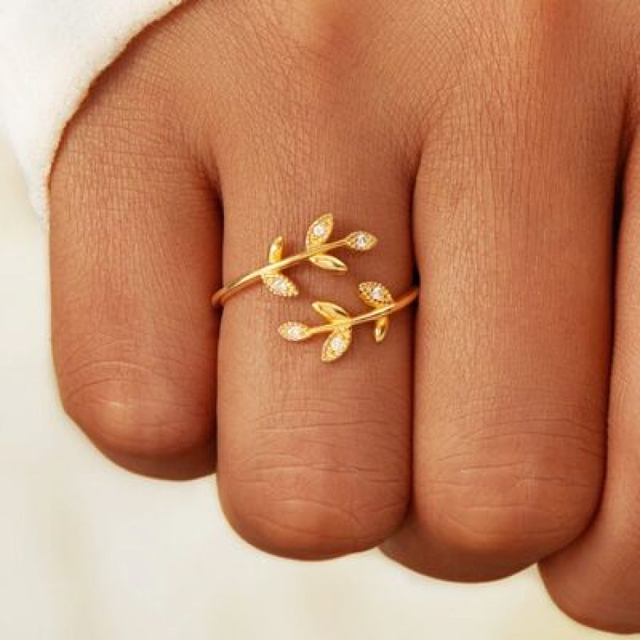 925 Sterling Silver Zircon Leaf Shape Ring Apparel and Accessories