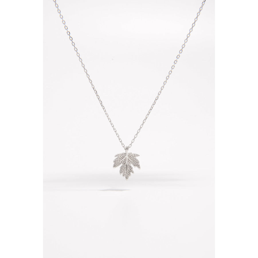 925 Sterling Silver Zircon Maple Leaf Necklace Silver / One Size Apparel and Accessories