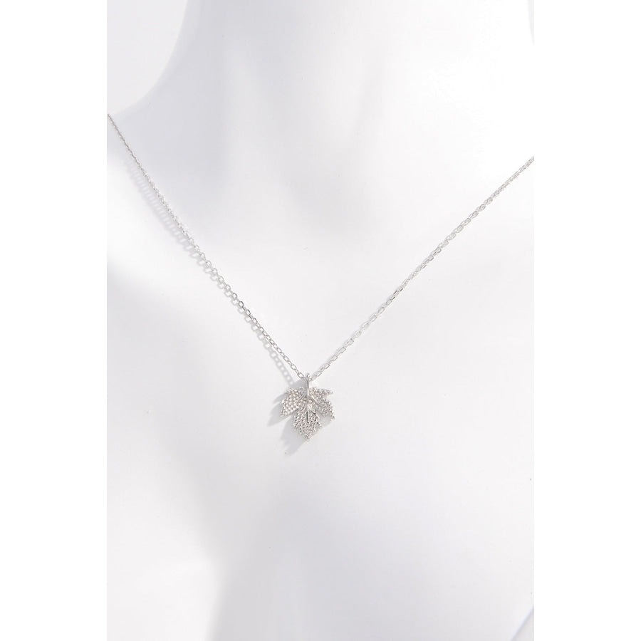 925 Sterling Silver Zircon Maple Leaf Necklace Silver / One Size Apparel and Accessories