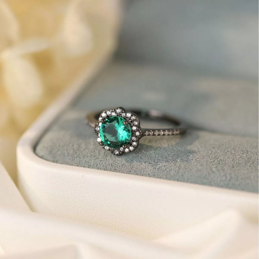 925 Sterling Silver Zircon Minimalist Ring Green / 5 Apparel and Accessories
