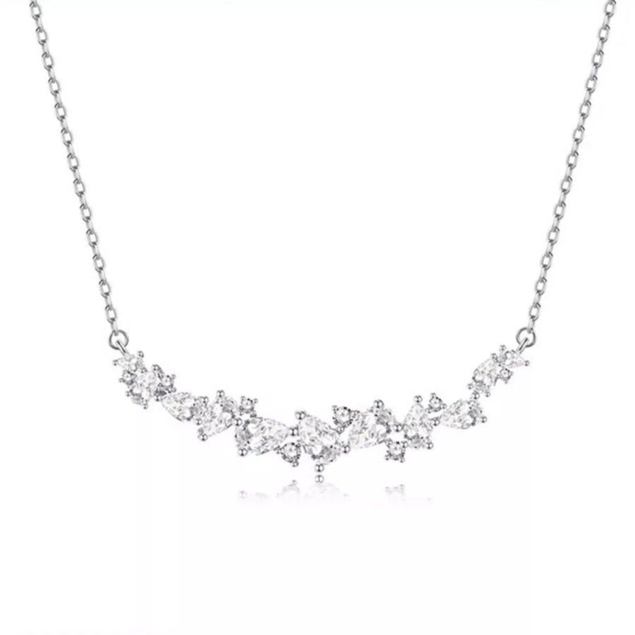 925 Sterling Silver Zircon Necklace Silver / One Size Apparel and Accessories