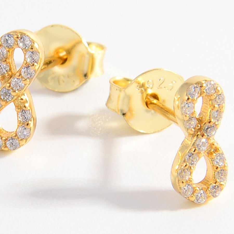 925 Sterling Silver Zircon Number 8 Stud Earrings Gold / One Size Apparel and Accessories