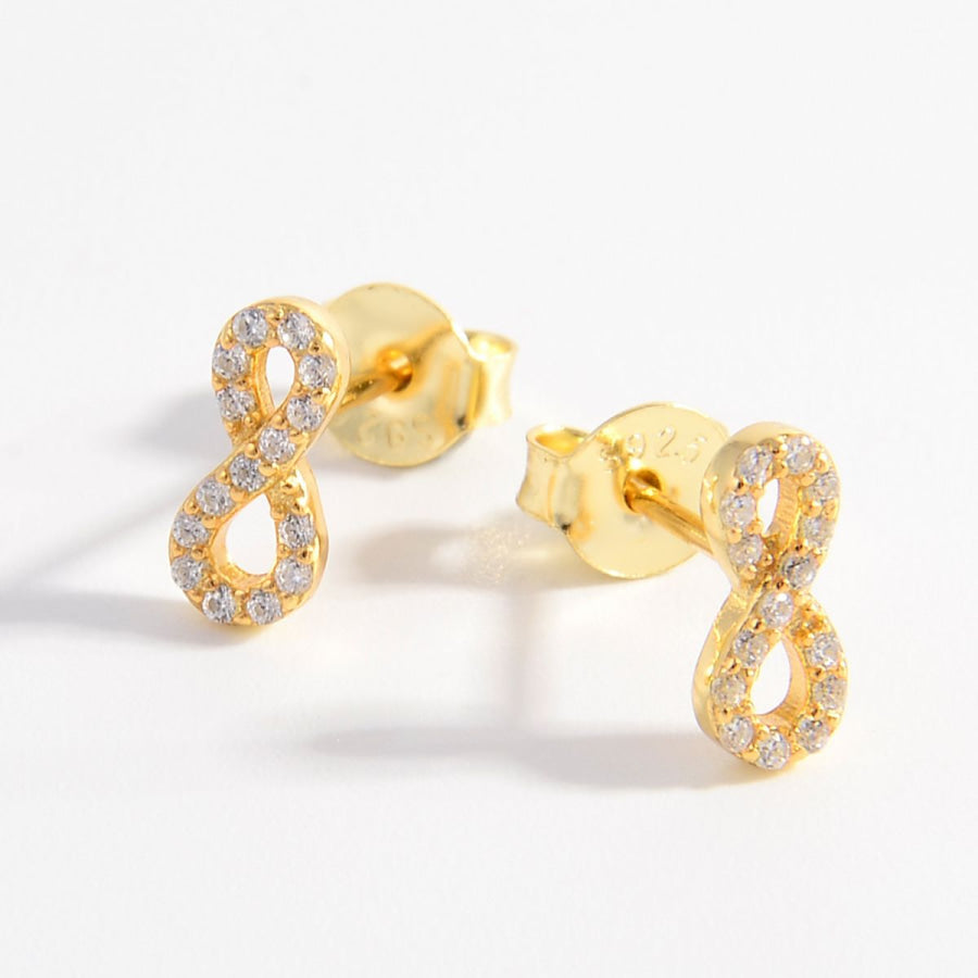 925 Sterling Silver Zircon Number 8 Stud Earrings Gold / One Size Apparel and Accessories