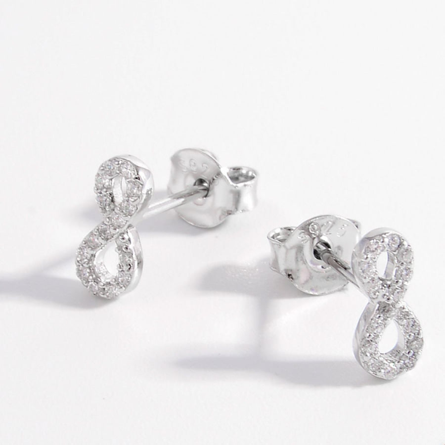 925 Sterling Silver Zircon Number 8 Stud Earrings Silver / One Size Apparel and Accessories