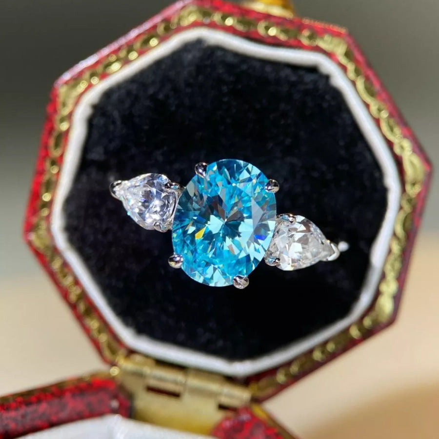 925 Sterling Silver Zircon Oval Ring Pastel Blue / 5 Apparel and Accessories