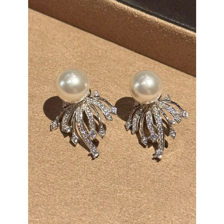 925 Sterling Silver Zircon Pearl Earrings Silver / One Size Apparel and Accessories