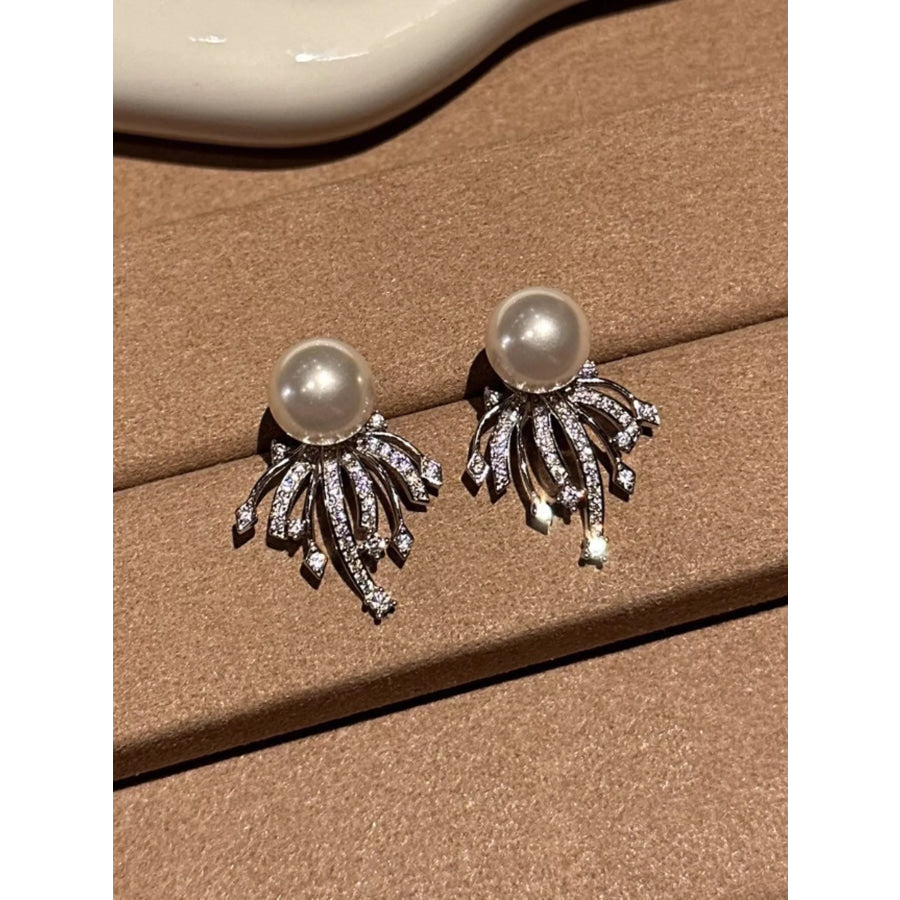 925 Sterling Silver Zircon Pearl Earrings Silver / One Size Apparel and Accessories