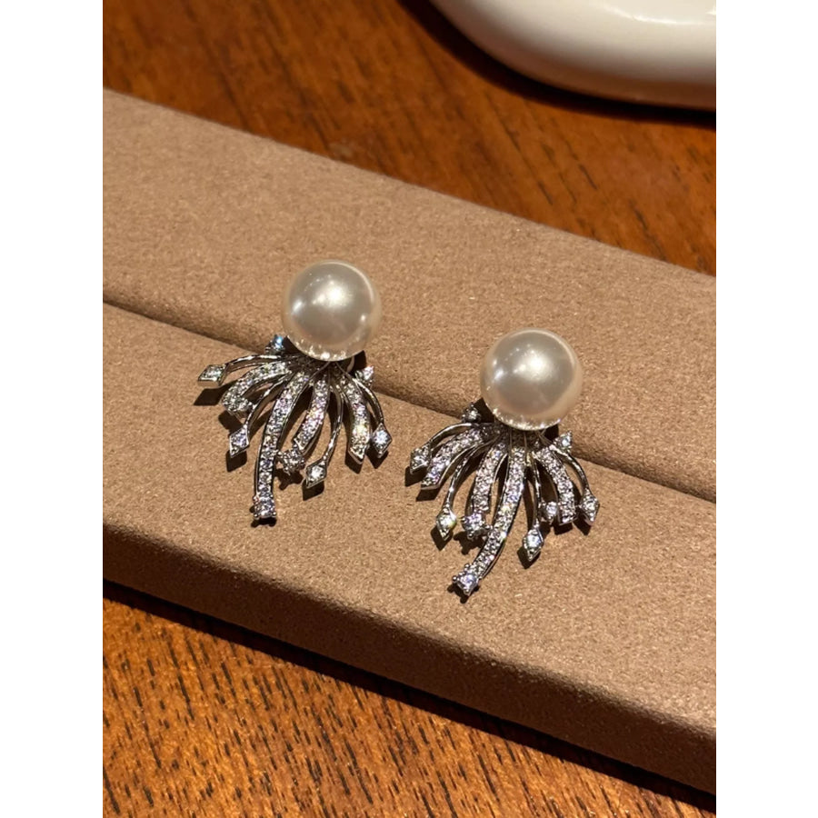 925 Sterling Silver Zircon Pearl Earrings Silver / One Size Apparel and Accessories