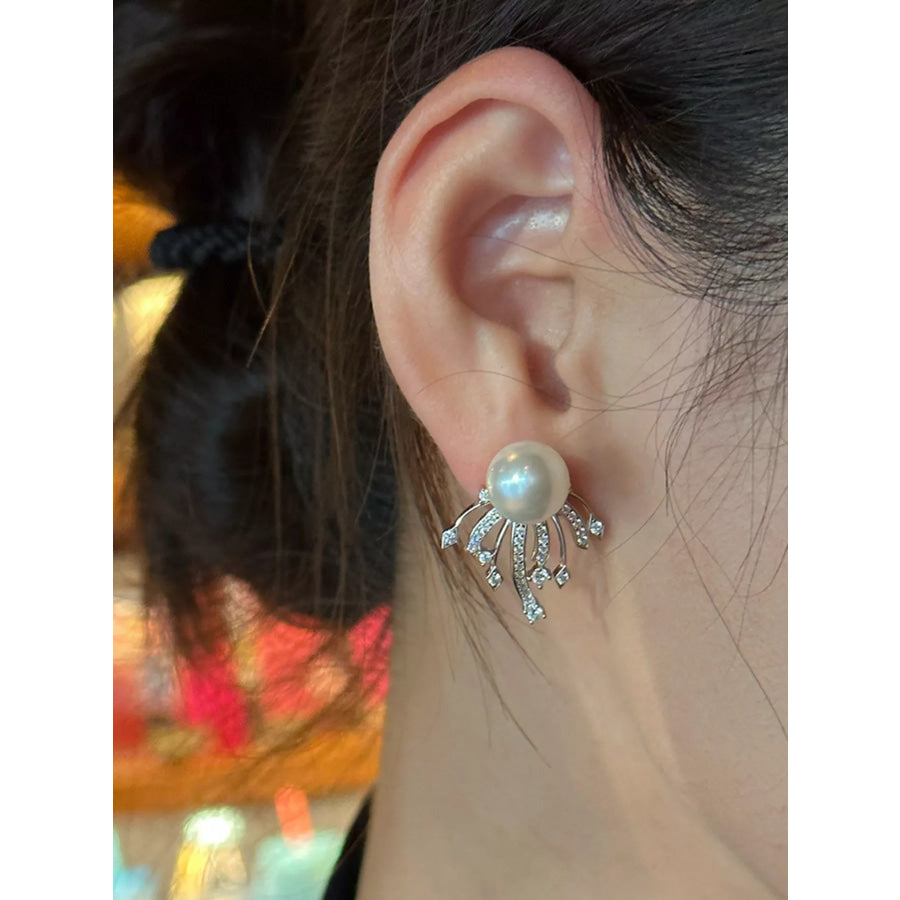 925 Sterling Silver Zircon Pearl Earrings Silver / One Size Apparel and Accessories