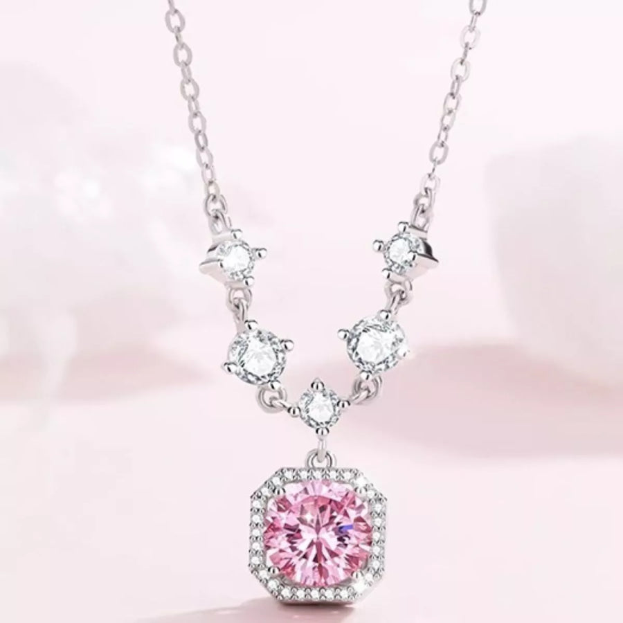 925 Sterling Silver Zircon Pendant Necklace Blush Pink / One Size Apparel and Accessories