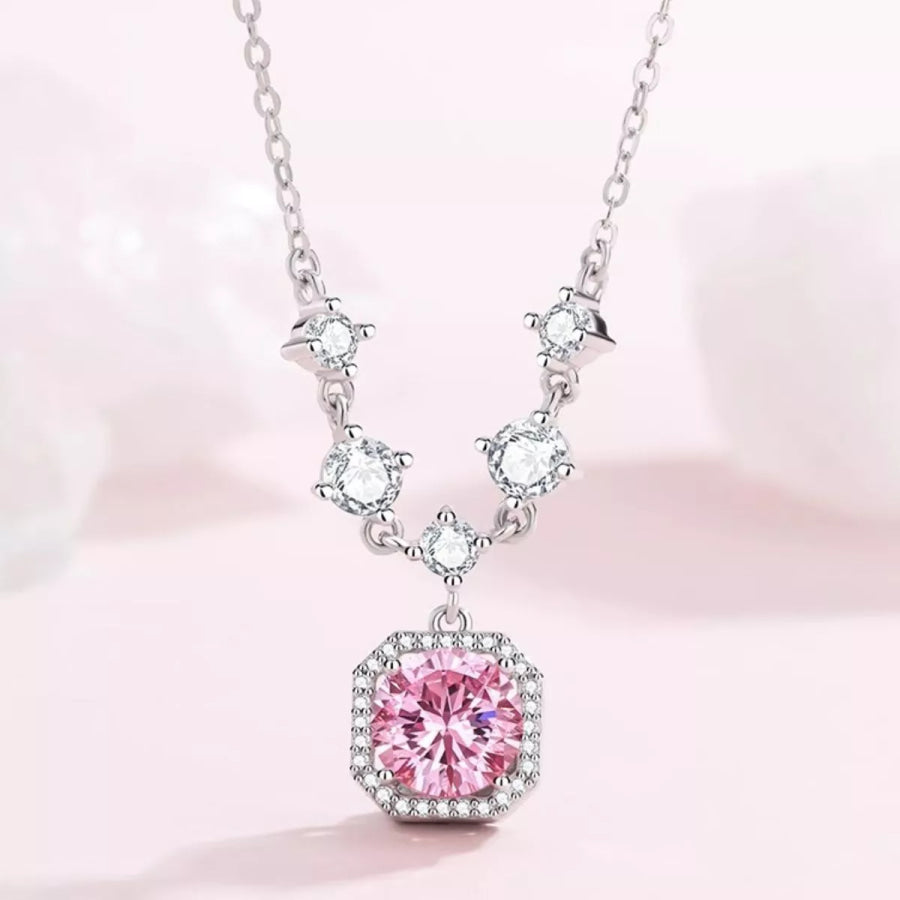 925 Sterling Silver Zircon Pendant Necklace Blush Pink / One Size Apparel and Accessories
