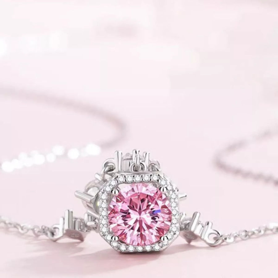 925 Sterling Silver Zircon Pendant Necklace Blush Pink / One Size Apparel and Accessories