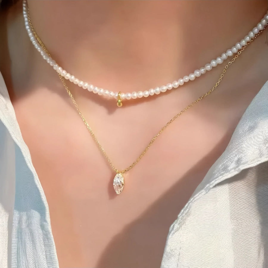 925 Sterling Silver Zircon Pendant Necklace Gold / One Size Apparel and Accessories