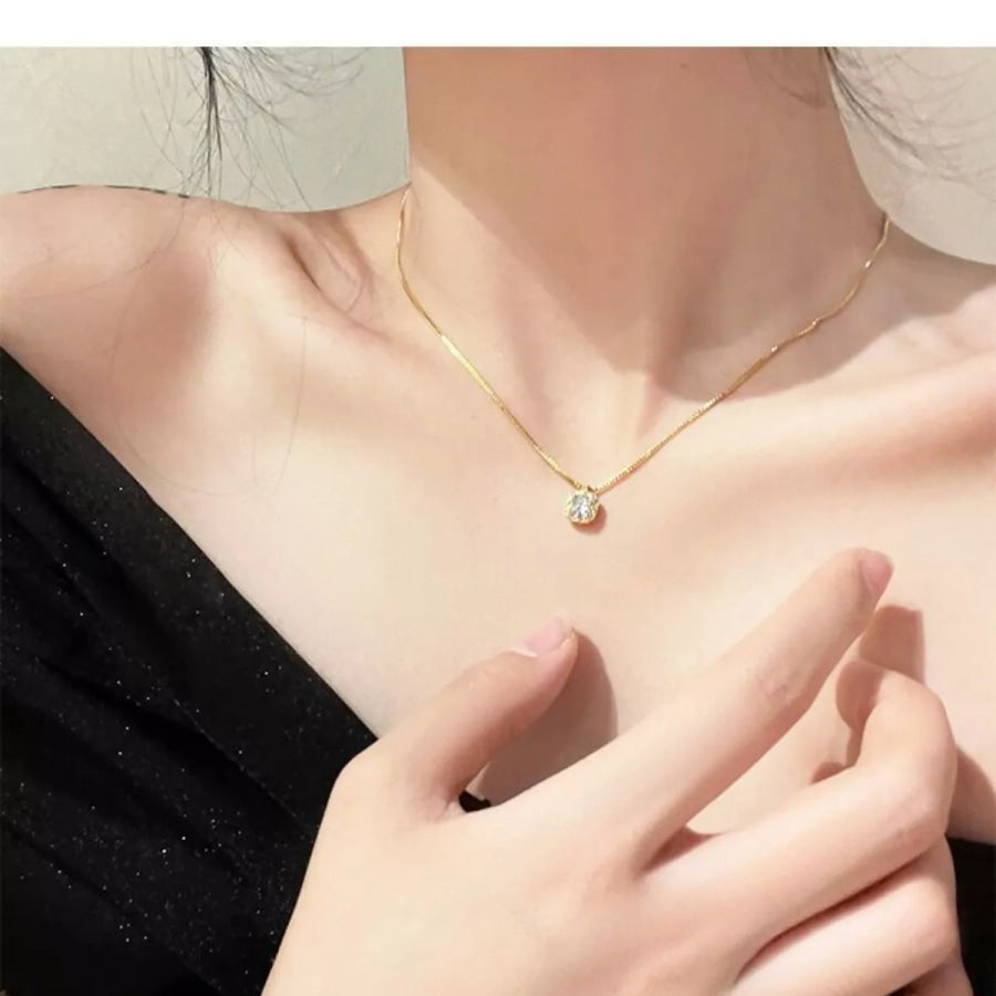 925 Sterling Silver Zircon Pendant Necklace Gold / One Size Apparel and Accessories