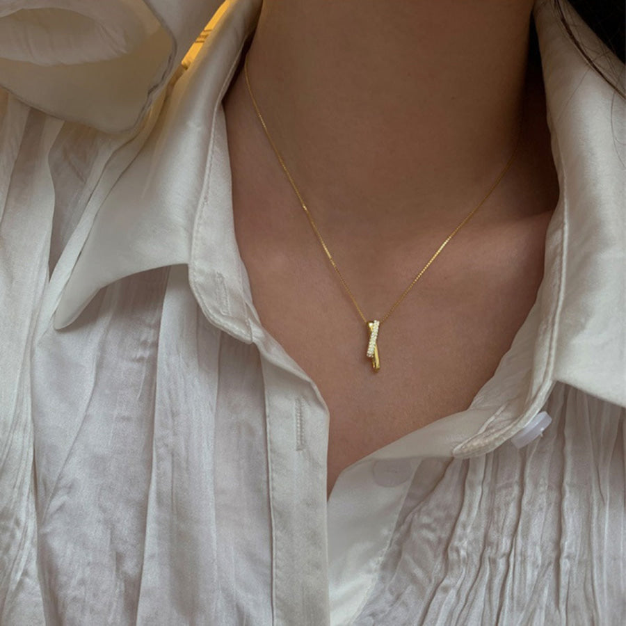925 Sterling Silver Zircon Pendant Necklace Gold / One Size Apparel and Accessories