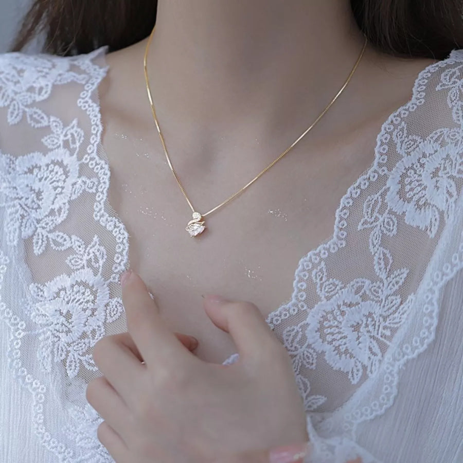 925 Sterling Silver Zircon Pendant Necklace Gold / One Size Apparel and Accessories