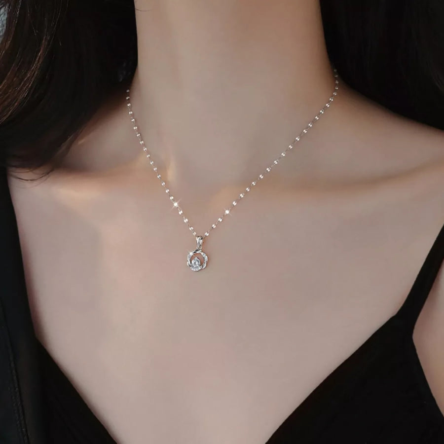 925 Sterling Silver Zircon Pendant Necklace Silver / One Size Apparel and Accessories
