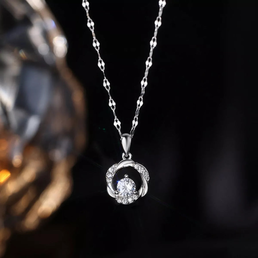925 Sterling Silver Zircon Pendant Necklace Silver / One Size Apparel and Accessories