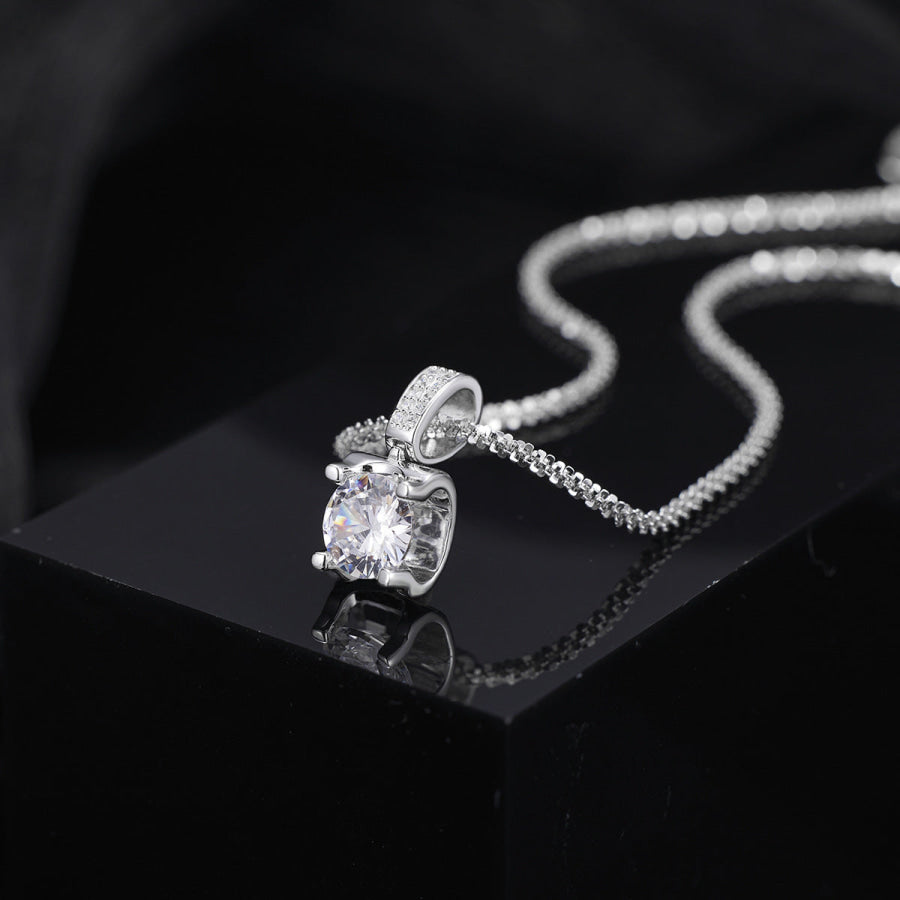 925 Sterling Silver Zircon Pendant Necklace Silver / One Size Apparel and Accessories