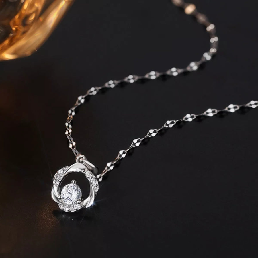 925 Sterling Silver Zircon Pendant Necklace Silver / One Size Apparel and Accessories