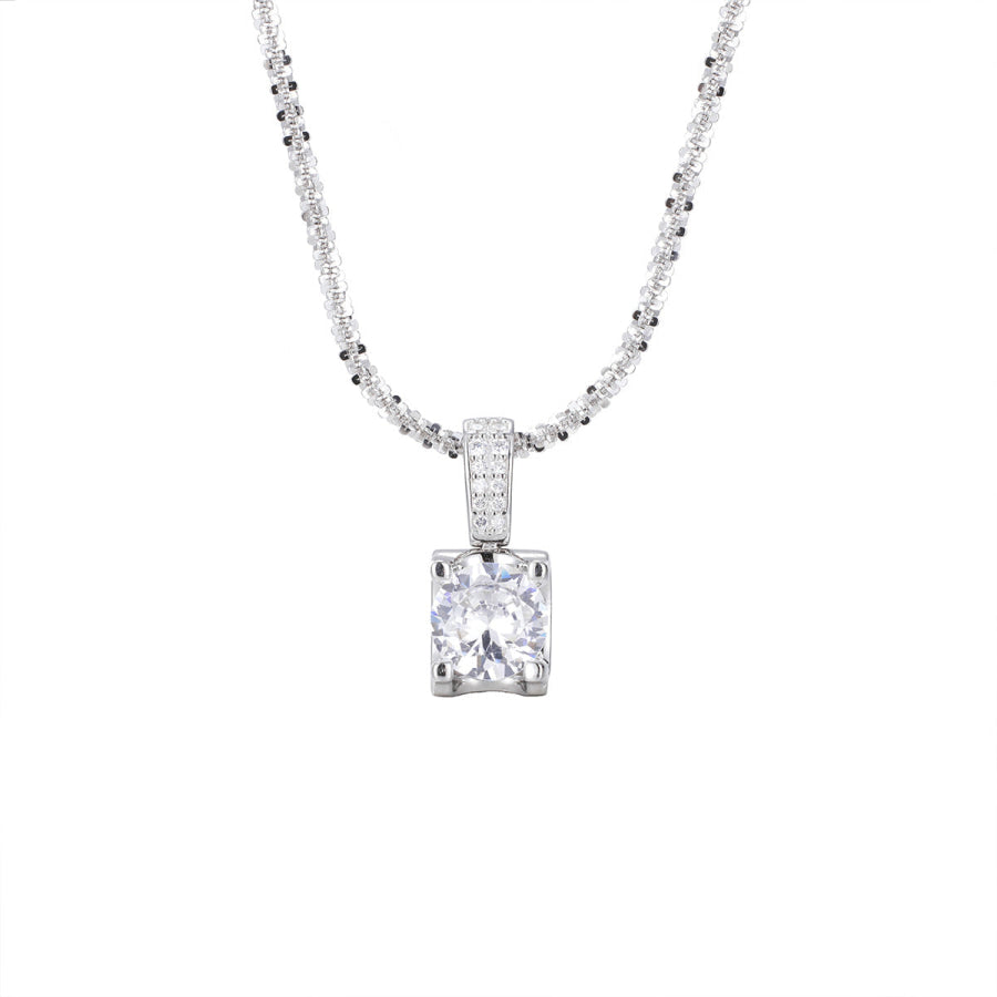 925 Sterling Silver Zircon Pendant Necklace Silver / One Size Apparel and Accessories