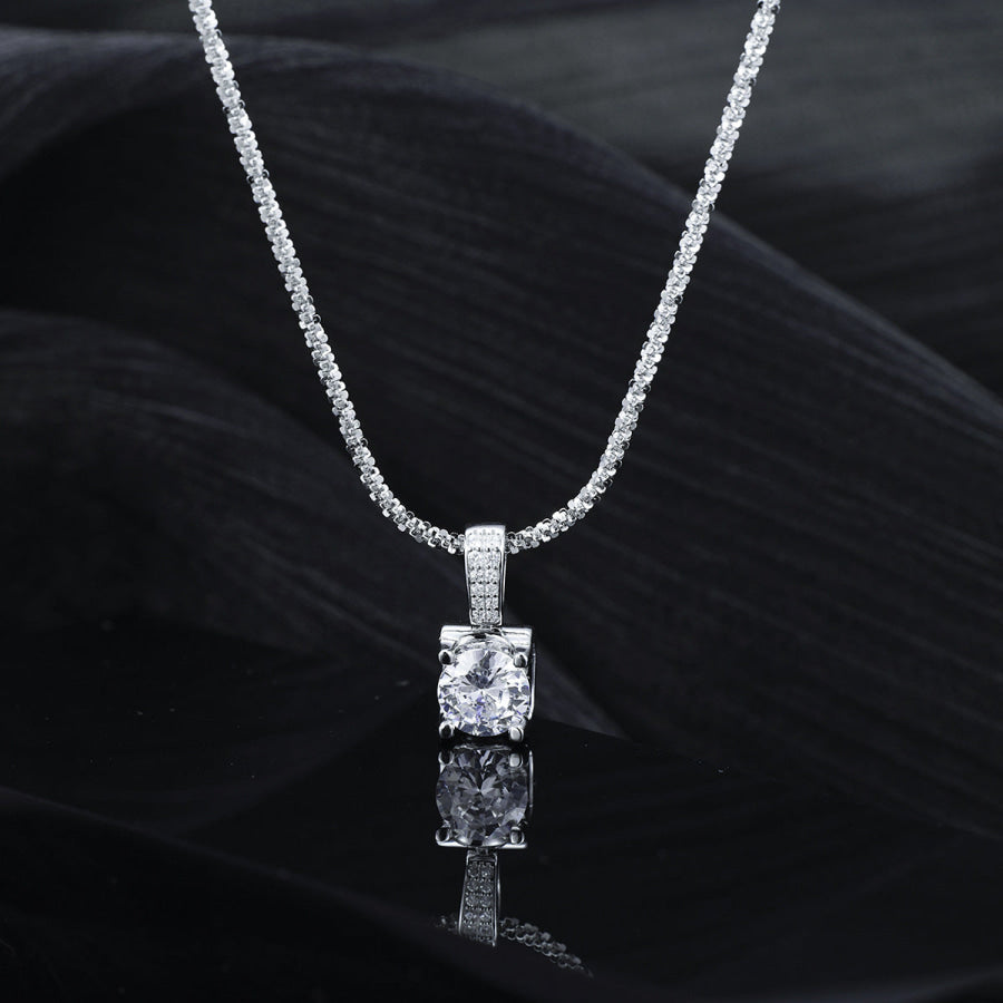 925 Sterling Silver Zircon Pendant Necklace Silver / One Size Apparel and Accessories