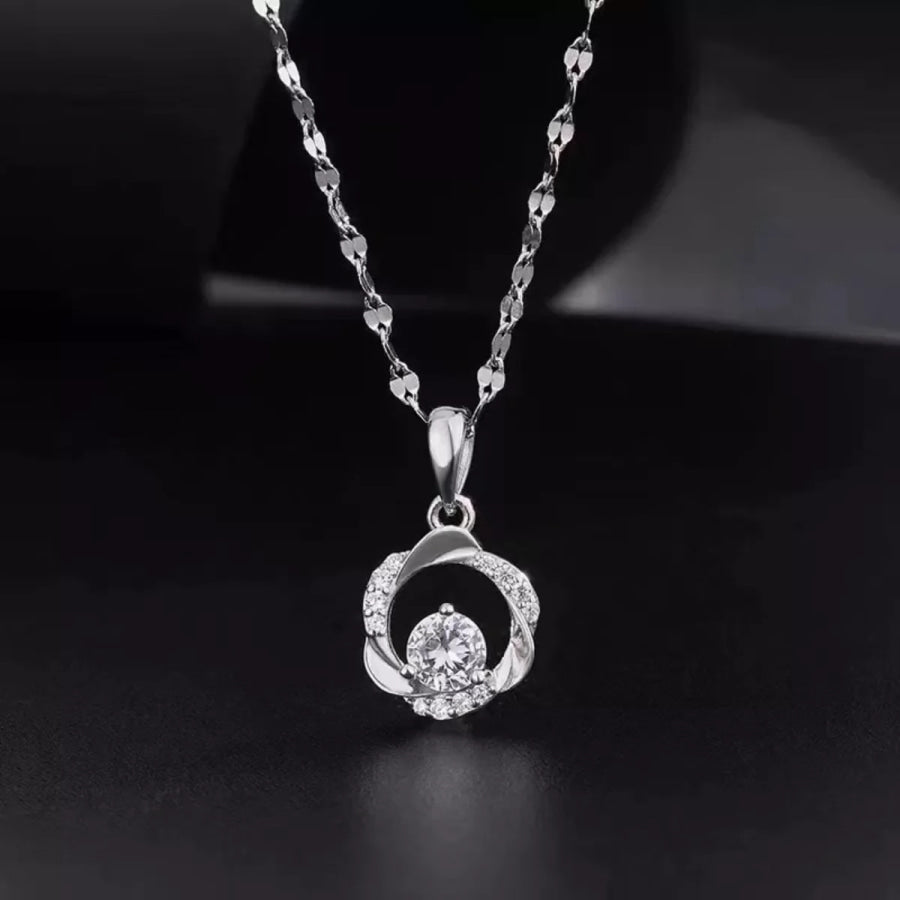 925 Sterling Silver Zircon Pendant Necklace Silver / One Size Apparel and Accessories
