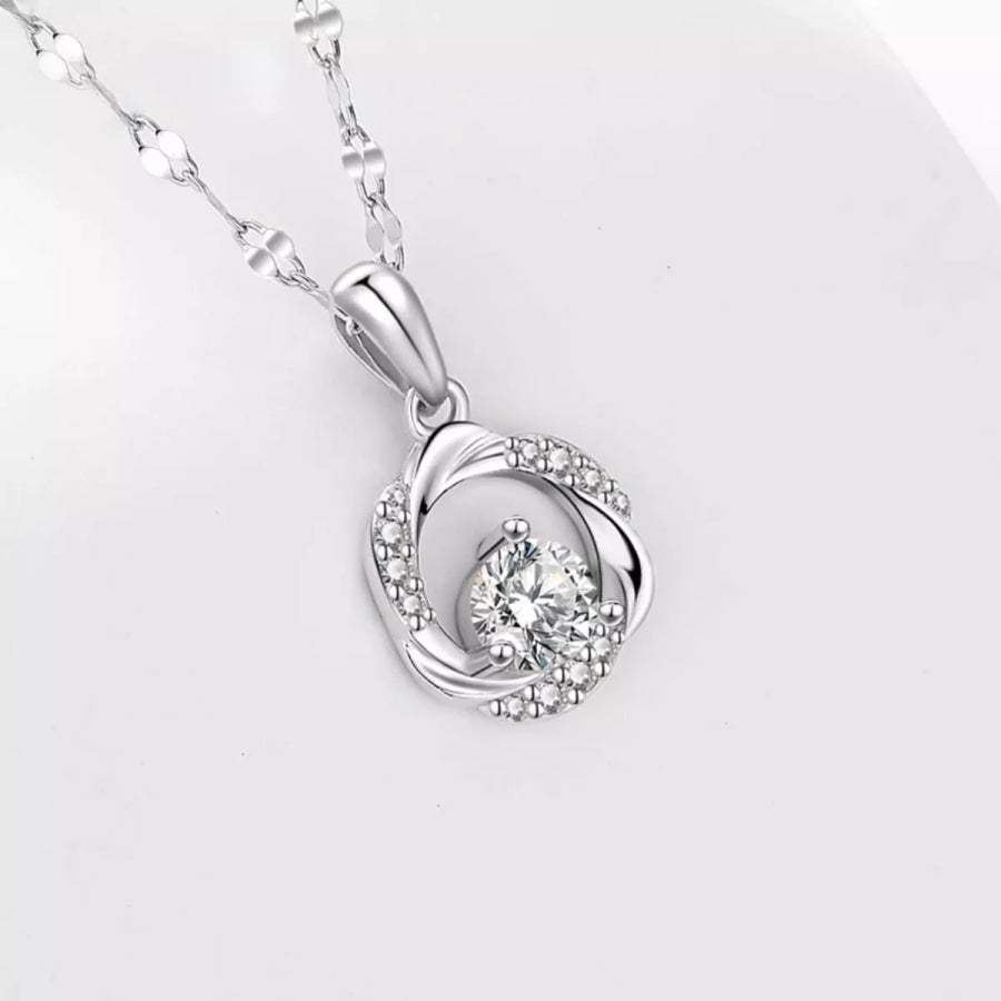925 Sterling Silver Zircon Pendant Necklace Silver / One Size Apparel and Accessories