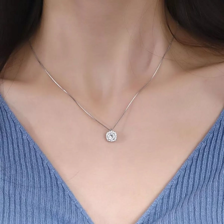 925 Sterling Silver Zircon Pendant Necklace Silver / One Size Apparel and Accessories