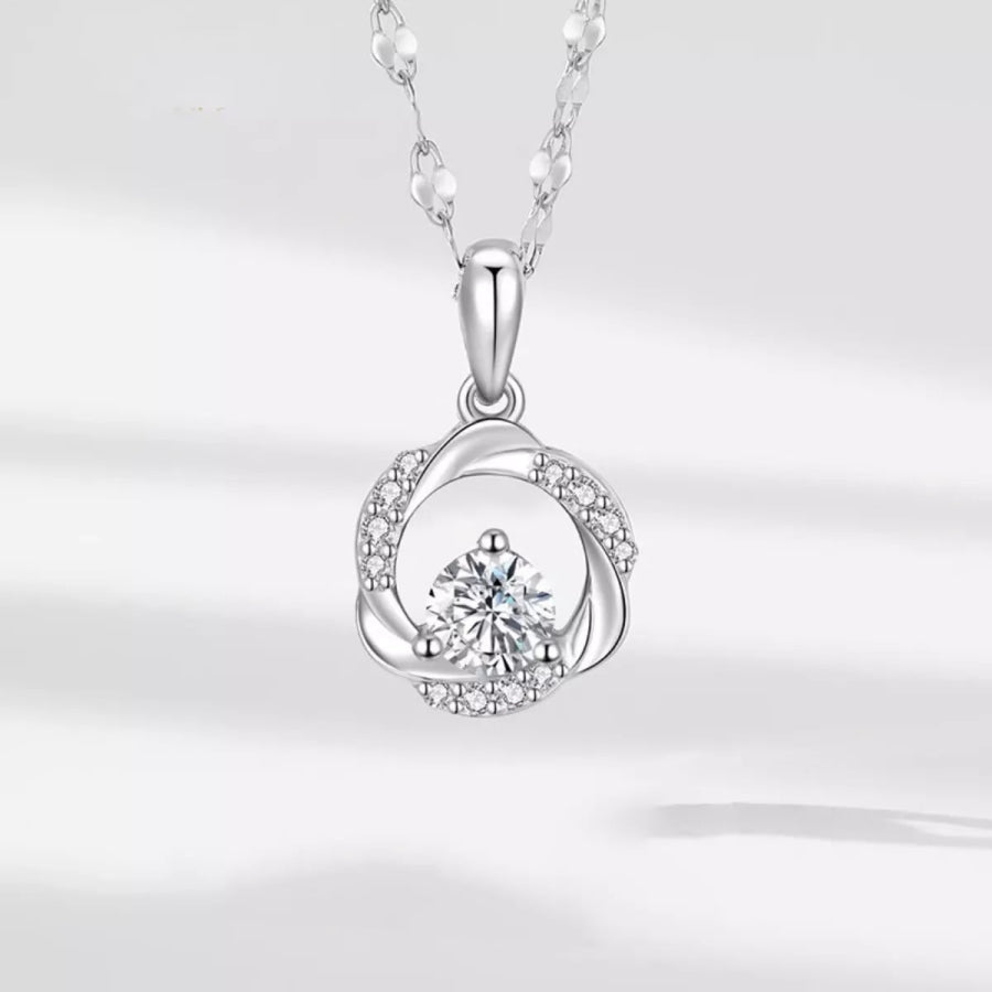 925 Sterling Silver Zircon Pendant Necklace Silver / One Size Apparel and Accessories