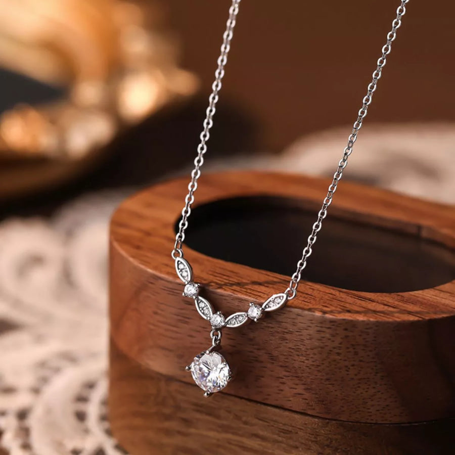 925 Sterling Silver Zircon Pendant Necklace Silver / onesize Apparel and Accessories