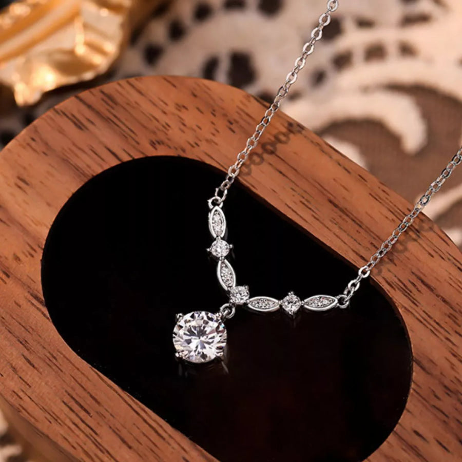 925 Sterling Silver Zircon Pendant Necklace Silver / onesize Apparel and Accessories