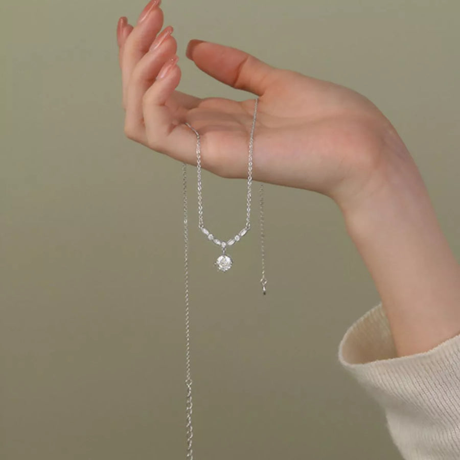 925 Sterling Silver Zircon Pendant Necklace Silver / onesize Apparel and Accessories