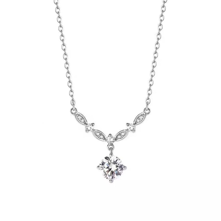 925 Sterling Silver Zircon Pendant Necklace Silver / onesize Apparel and Accessories